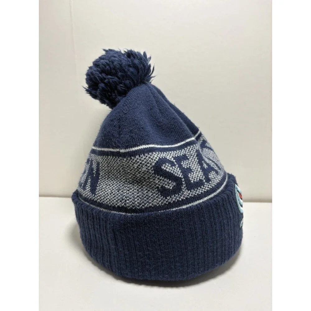 Seattle Kraken Cuffed Knit Winter Beanie Hat Cap Pom Navy Blue NHL Hockey